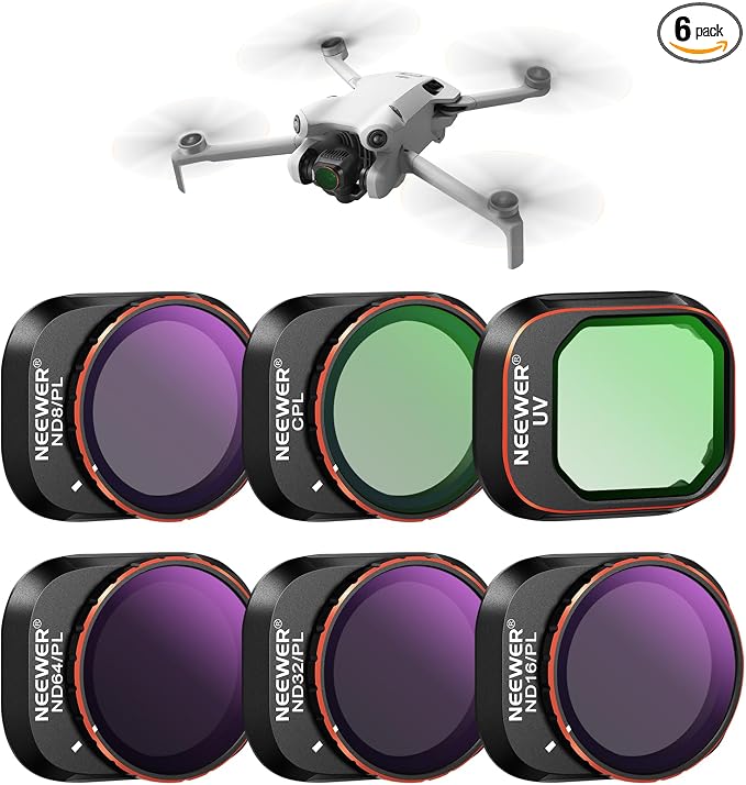 NEEWER ND/PL Filter Set Compatible with DJI Mini 4 Pro, 6 Pack UV CPL ND8/PL ND16/PL ND32/PL ND64/PL Polarizer Neutral Density Drone Lens Accessories, Multi Coated HD Optical Glass/Aluminum Frame by Neewer