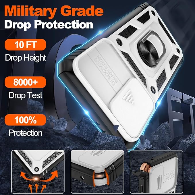 Gritup for Galaxy S21 Phone Case Military-Grade Shockproof with Kickstand | with 2 PCS Screen Protector, Slide Camera Cover, Heavy Duty Outdoor Protection Funda para Galaxy S 21 Cover-White+Black - Image 3