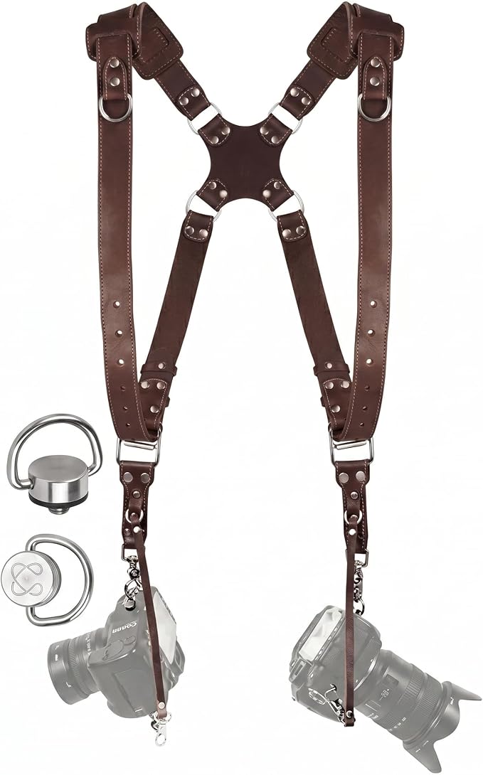 Dual Camera Harness Leather Camera Strap DSLR/SLR, All-Day Comfort by CCoiro