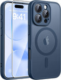 FNTCASE for iPhone 16 Pro Max Case, Fit for Magsafe, Glass Screen Protector | Full Camera Protection, Translucent Matte, 14FT Military Grade Drop Proof, Shockproof Protective Phone Cover, Blue by FNTCASE