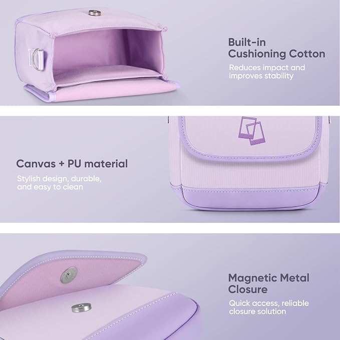 FINTIE Case for Fujifilm Instax Mini 13/12/11/SE & Polaroid I-Type Cameras | Fits Fujifilm Instax Mini 13/12/11/Se, Polaroid Now+/Now Gen 1/2/3, Camera Bag With Strap & Photo Pocket, Purple - Image 4