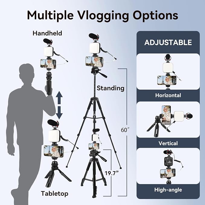 Vlogging Kit for iPhone - YouTube Starter Kit for Content Creators | with 60'' Extendable Fullsize Tripod, Soft Light and Shotgun Microphone for Vlogging, YouTube, Video Recording - Image 5