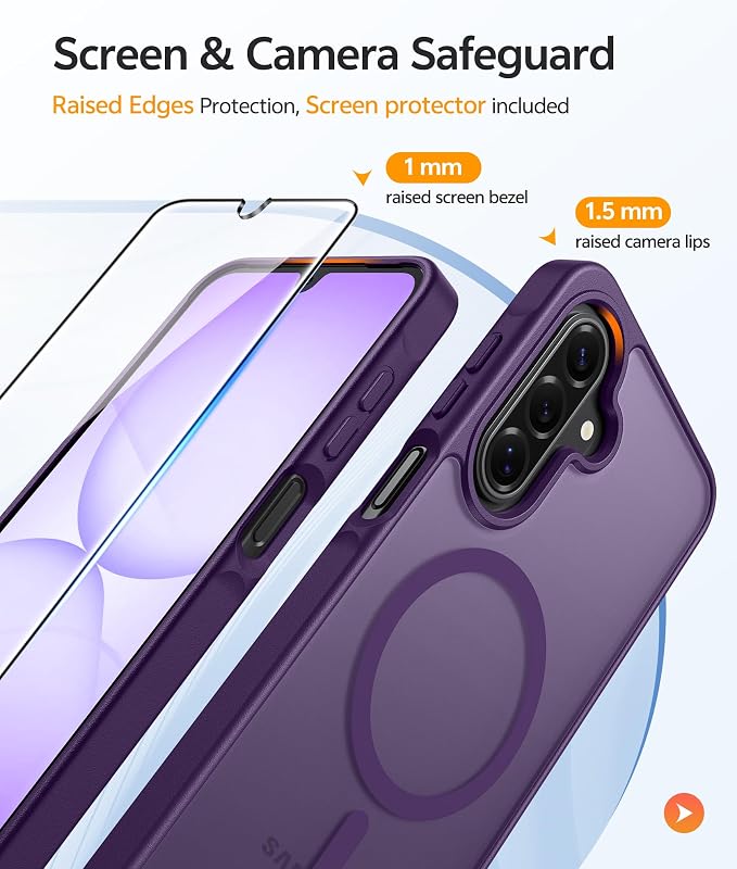 FNTCASE for Galaxy A17/A16 5G Phone Case, Fit for Magsafe, Screen Protector | Translucent Matte, 14FT Military Grade Drop Protection, Slim Shockproof Protective, for Samsung A 17 A 16 Cover, Purple - Image 4
