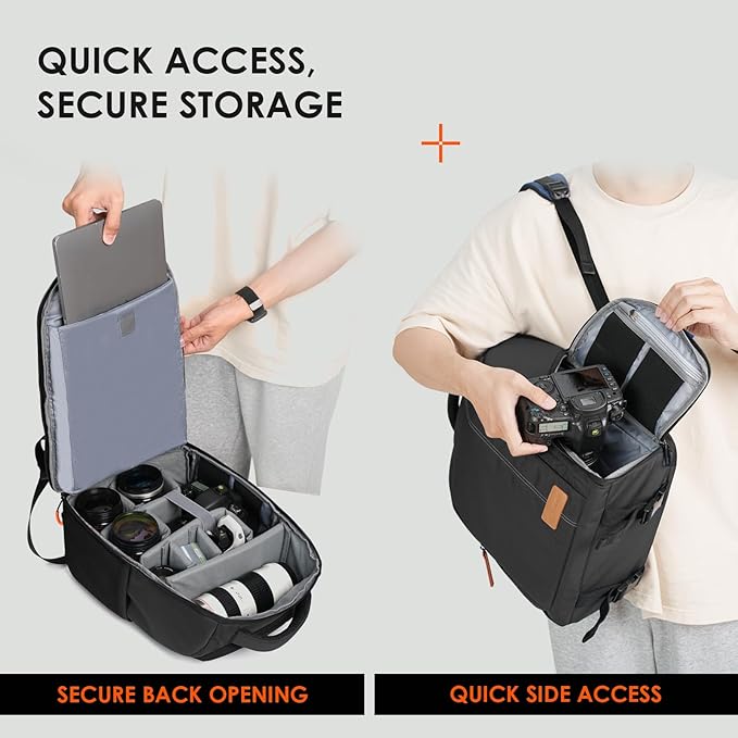 TARION Camera Backpack for Photographers Compact 15L, TB04 Black | 15 Inch Laptop Compartment, Side Access Quick Draw, Anti-theft Hidden Pocket, Tripod Holder, Rain Cover, Travel-Friendly - Image 4