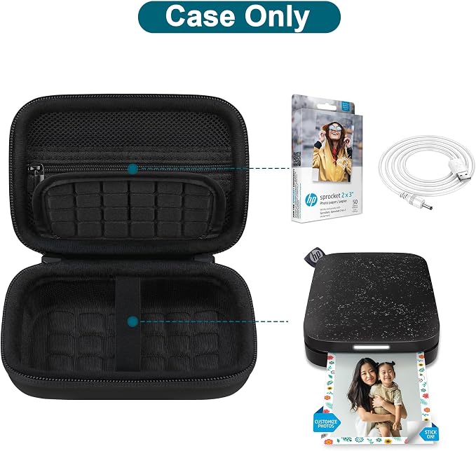 Canboc Hard Case for HP Sprocket Portable 2x3 Inch Instant Photo Printer | Zipper Mesh Pocket fits Photo Paper and Cable, Black - Image 2