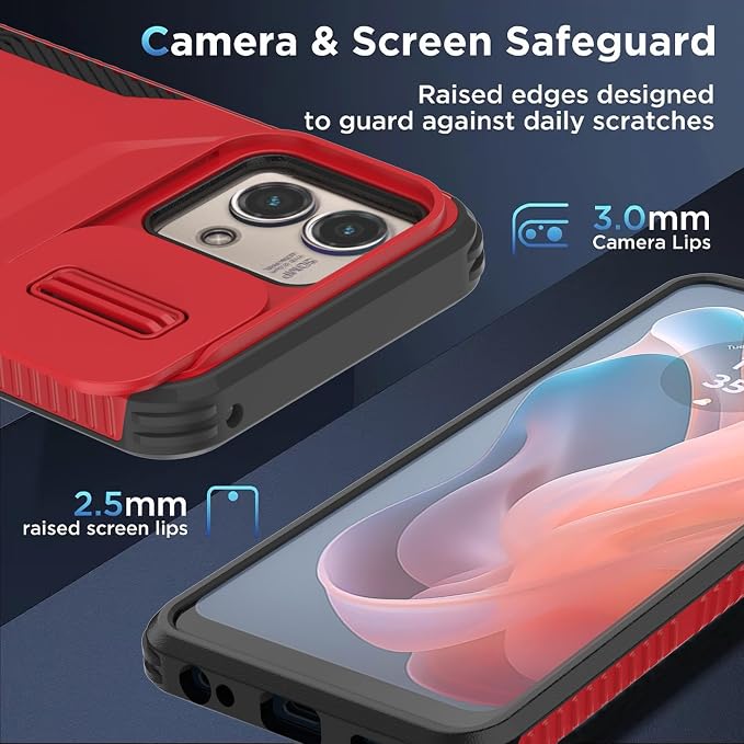 for Motorola G Stylus 5G 2023 Case with 1 HD Screen Protector & Slide Camera Cover [Military-Grade] Phone Case Heavy Duty Rugged Shockproof Protective Cover for Moto G Stylus 5G 2023(Red) - Image 5