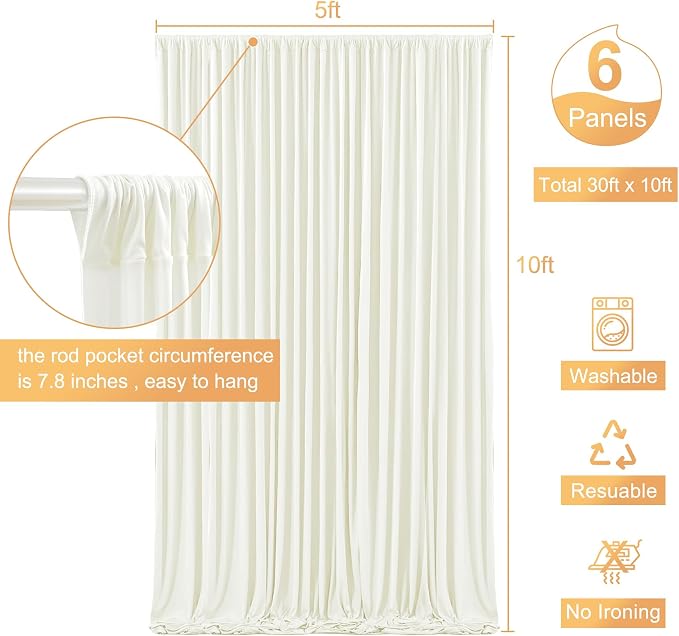 6 Panels Ivory Backdrop Curtain for Wedding Parties Wrinkle Free Ivory Photo Curtains Backdrop Drapes Fabric Decoration for Baby Shower Photoshoot 30ft(W) x 10ft(H) - Image 5