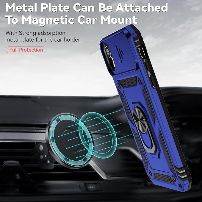 HNHYGETE for iPhone XR Phone Case with HD Screen Protector: [Military Grade 20ft. Drop Tested] Slide Camera Cover Ring Shockproof Protective Phone Case for - iPhone XR (Blue) - Image 4