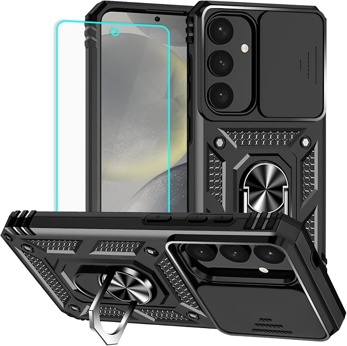 HNHYGETE for Samsung S25 Case with Screen Protector: [Military Grade 20ft. Drop Tested] Slide Camera Cover Ring Shockproof Protective Phone Case for - Samsung Galaxy S25 (Black) by HNHYGETE