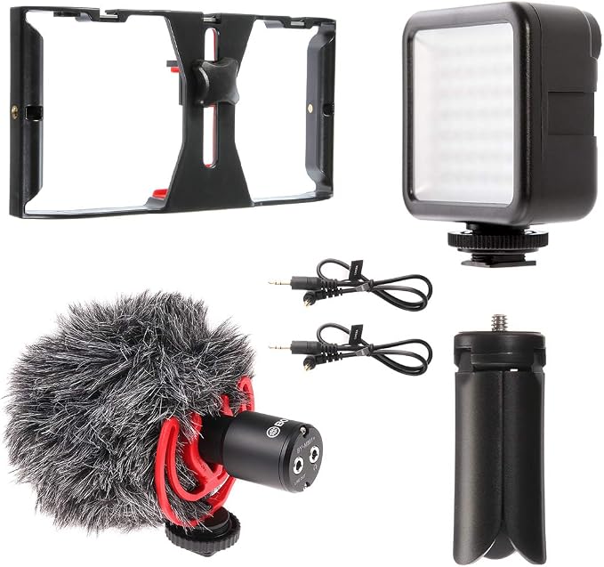 FocusFoto PRO U-Rig Smartphone Video Camera Cage Mount Holder Stabilizer Grip with Upgraded BY-MM1+ Microphone Mic+ 49 LED Light+ Mini Tripod Kit for Mobile Phone iPhone Filmmaking Videomaker - Image 7