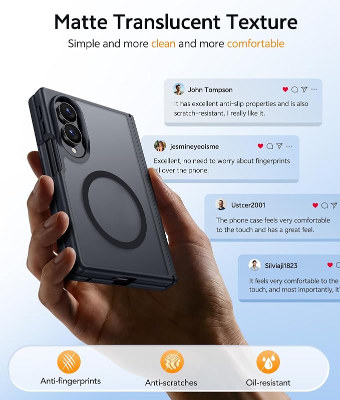 FNTCASE for Samsung Galaxy Z Fold 8 Case, Fit for Magsafe, Hinge Protection | Screen Protector, Translucent Matte Magnetic Back, 18FT Military Grade Drop Proof, Protective Phone Cover, Black - Image 6