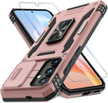 DEERLAMN Case for Samsung Galaxy S25 Plus/S24 Plus 6.7-Inch with Slide Camera Cover+Screen Protector(1 Pack), Rotated Ring Kickstand Military Grade Shockproof Protective Cover-Rose Gold by DEERLAMN