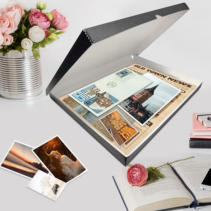 Lineco Clamshell Archival Storage Box, 11.5x14.5x1.75 Inch, Gray | Acid-Free with Metal Edge Boxboard, Organize and Store Photos Documents Cards Negatives Magazine Prints Family Records DIY - Image 7