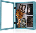 Muzilife 11x14 Shadow Box Picture Frame, 2.16 Deep, HD Glass, Rustic Blue | FSC-Wood, Magnetic Door, Linen Interior & Pins, Vertical, Horizontal Wall Hanging, Display Case Frame for Photos & Keepsakes by Muzilife