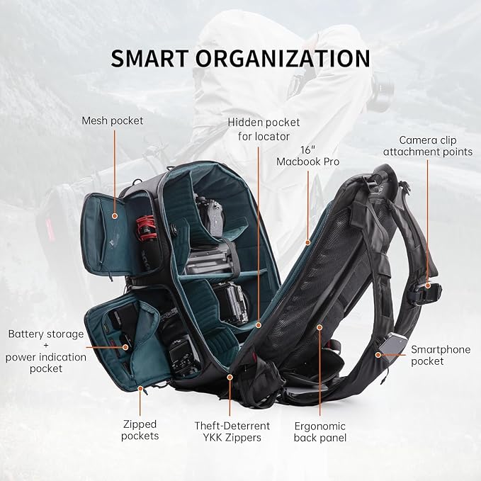 PGYTECH OneMo 2 35L-45L Camera Backpack with Shoulder Bag for 17" Laptop | Waterproof DSLR Camera Pack for Canon/Nikon/Sony, Extra Large Photography Bag, Drone Backpack for DJI Mini 3 Pro/Mavic 3/ FPV - Image 9