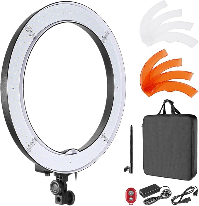 Neewer 18-Inch Ring Light, 55W Dimmable 5500K Light with 240 LEDs Color Filter, Soft Tube and Carrying Bag for YouTube, TikTok, Selfies and Photography, Compatible with Camera and Smartphones | Color Filter, Soft Tube, Carrying Bag, for YouTube TikTok,... by Neewer