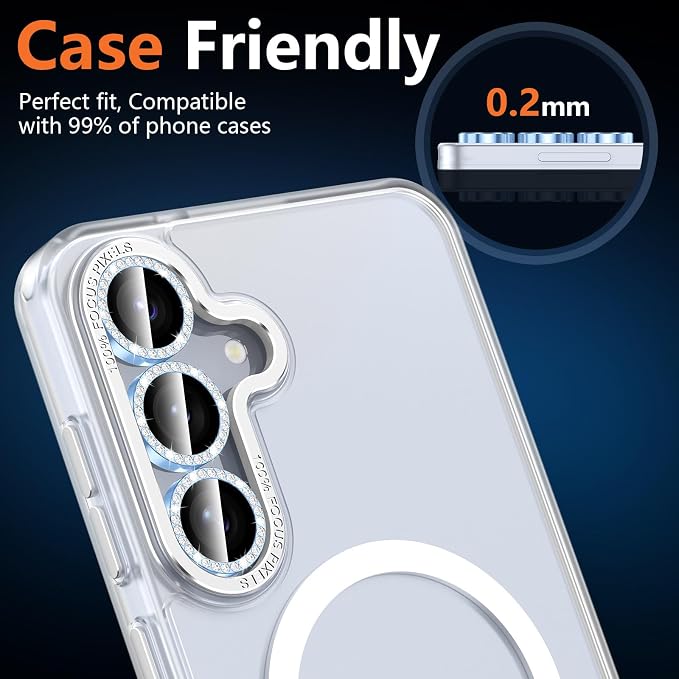 for Samsung Galaxy S25 Plus Camera Lens Protector, Individual Metal Ring Tempered Glass Lens Cover, [Strong Adsorption] Scratch Resistant Ultra-Thin HD Clear Lens Cover, 1 Set-Blue Diamond - Image 7