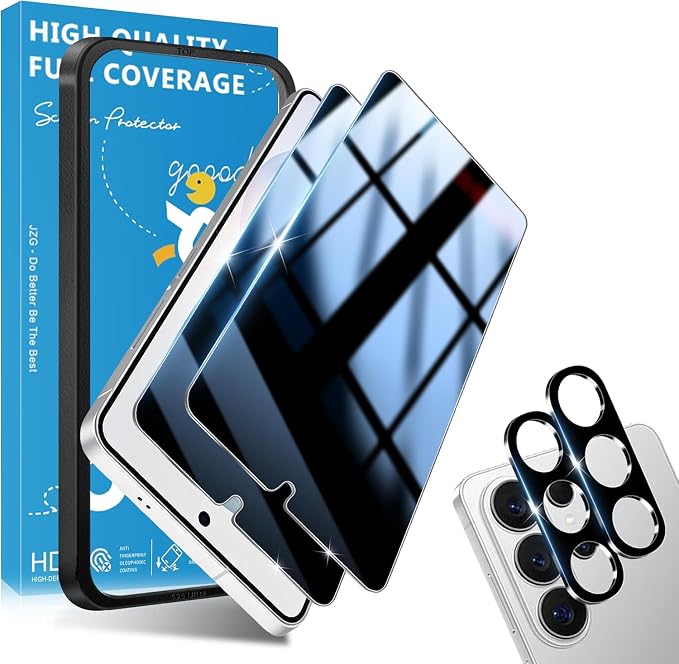 2+2 Pack Privacy Screen Protector for Samsung Galaxy S26 Ultra | S26 Ultra Privacy Screen Protector, 9H Tempered Glass, Ultrasonic Fingerprint, 2 Camera Lens Protectors, Easy Install by JavoYion