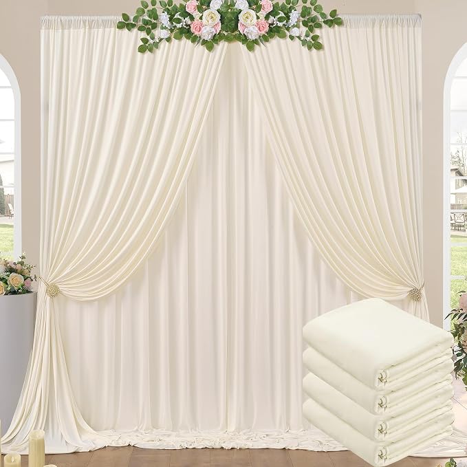 20ft x 10ft Wrinkle Free Ivory Backdrop Curtains for Parties, 4 Panels 5x10ft Photo Backdrop Drapes for Wedding Party Birthday Photography Baby Shower Background Backdrop Home Decor by ENJOYYOURPARTY