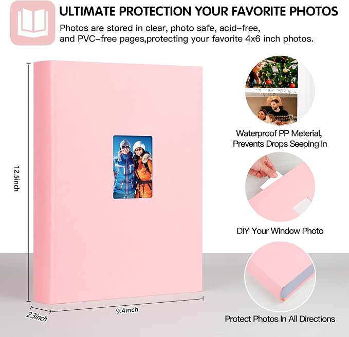 450 Pocket 4x6 Photo Album with Writing Space, Linen Cover, Pink | Large Capacity, 4x6 Album Book, with Memo for Family, Wedding Baby, Travel Memories Graduation Pictures - Image 3