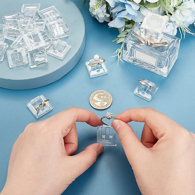 AHANDMAKER 30Pcs Clear Acrylic Ring Display Holder for Jewelry Showcase | Transparent Ring Showcase, Cube Jewelry Storage Organizer, Square Wedding Ring Display for Exhibition and Seller - Image 3
