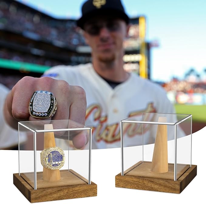 Clear Acrylic Championship Ring Display Case with Wood Stand Base, Memorabilia Stand Cube Holder Dust Protection Transparent Storage Box for Sports Baseball Basketball Fan Souvenir Protection Supplies - Image 5