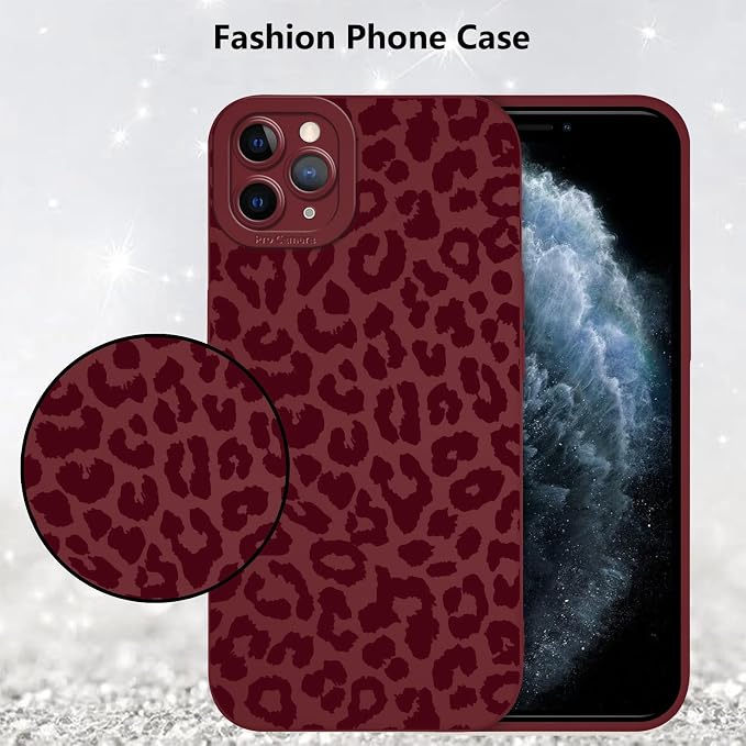 Cute Burgundy Cheetah Print Phone Case for iPhone 11 Pro 5.8" | Aesthetic Leopard Pattern Design Cover Full Camera Lens Protective Shockproof Soft Slim TPU Funda for Women Girls - Image 6