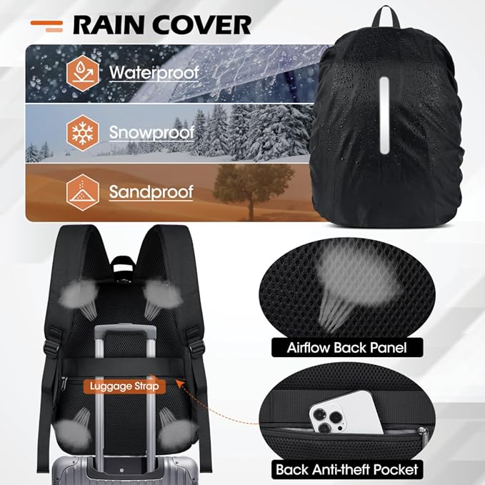 SDYSM Camera Bag Backpack Professional for DSLR SLR Mirrorless Camera Waterproof Laptop Back Pack 14 Inch with Rain Cover Anti Theft Travel Case Large Capacity Photography Backpack Black | 14 Inch Waterproof Camera Laptop Backpack with Rain Cover Anti ... - Image 5