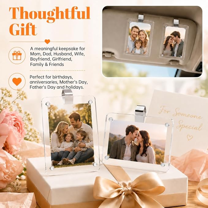 Personalized Gifts for Husband Dad Boyfriend - 1pcs Car Picture Holder Clear Acrylic Magnetic Car Visor Photo Clip 3.5 x 2.4 inch - Perfect Car Accessories - Image 7