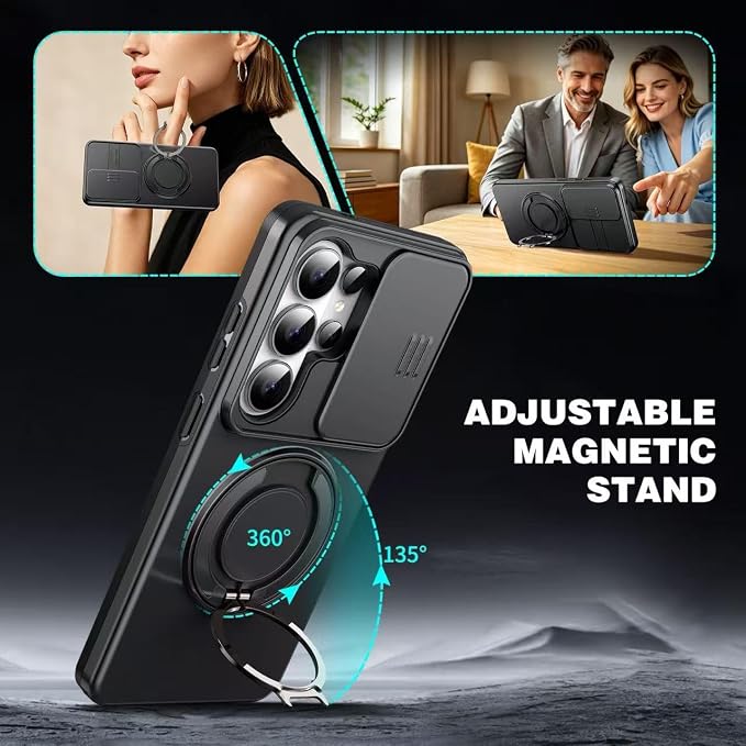 for Samsung Galaxy S26 Ultra Case, with Slide Camera Cover for S26 Ultra Case, Heavy Duty Shockproof Protective Case for Samsung S26 Ultra with Built-in Rotated Ring Kickstand, Black - Image 4