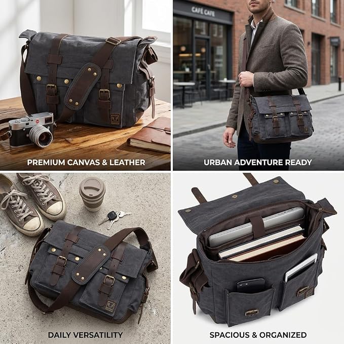 Men's Lightweight Vintage Waterproof Canvas DSLR SLR Shockproof Camera Shoulder Messenger Bag Sling Bag - Image 5
