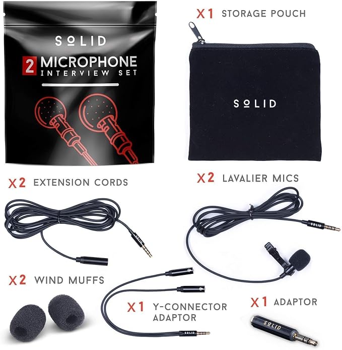 Solid Clip On Lavalier Lapel Microphone 2 Pack Set for iPhone and Android Vlogging, Interview, Selfie Videos - Image 2