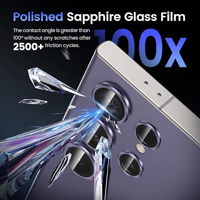 Tensea Compatible with Samsung Galaxy S24 Ultra Camera Lens Protector | 9H Tempered Glass Camera Cover Screen Protector Metal Individual Ring [Installation Tray][Case Friendly] - Image 5