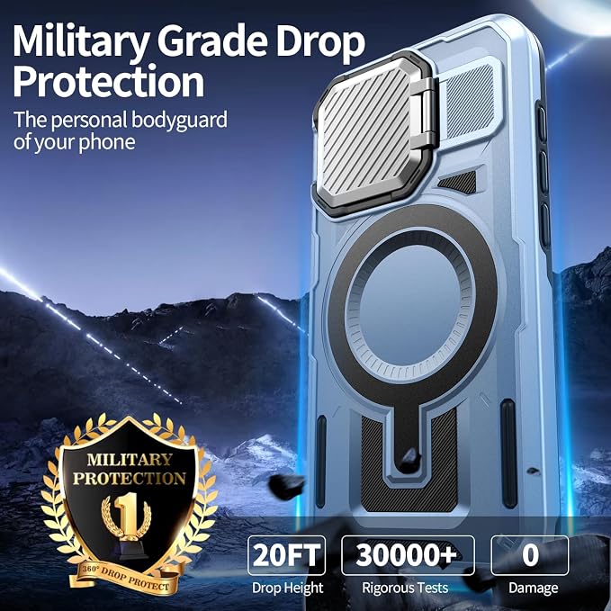 Camera Stand Case for iPhone 15, [Compatible with MagSafe] [Lens Cover] 2024 Version Military Grade Protective Soft Case for iPhone 15 6.1 inch Men Women, Blue - Image 4