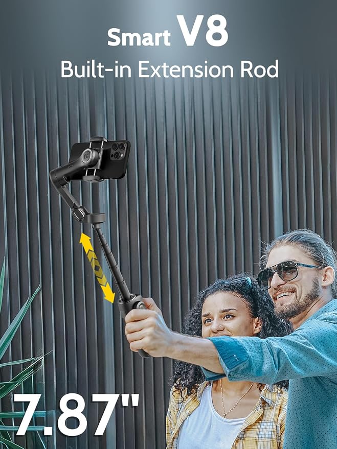 AOCHUAN Gimbal Stabilizer for iPhone w/Extension Rod,Face Tracking(SmartV8) | Phone Gimbal for iPhone with Built-in 7.8Ft Extension Rod, Full-Screen Oled Display, Ideal for Tiktok Recording(Black) - Image 5