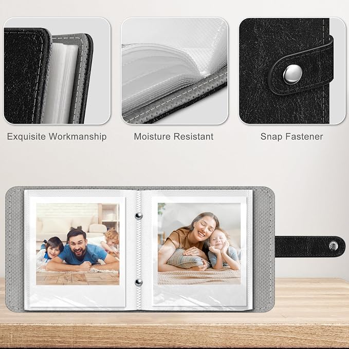 Fintie Small Photo Album Book for 3.5x4.25" Polaroid Films - 52 Pockets | For Polaoird I-Type/600/Sx-70 Films, Fujifilm Instax Wide Pictures Albums Book, Boys & Girls Memory Keepsakes, Vintage Black - Image 6