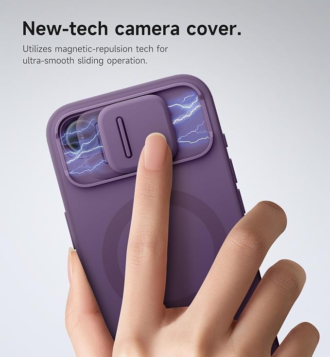 SURITCH for iPhone 17e/16e Case with Magnetic Camera Slide Cover and Adjustable Kickstand, Compatible with MagSafe, Shockproof Bumper Case Slim Protective Cover 6.1 Inch,Dark Purple - Image 4