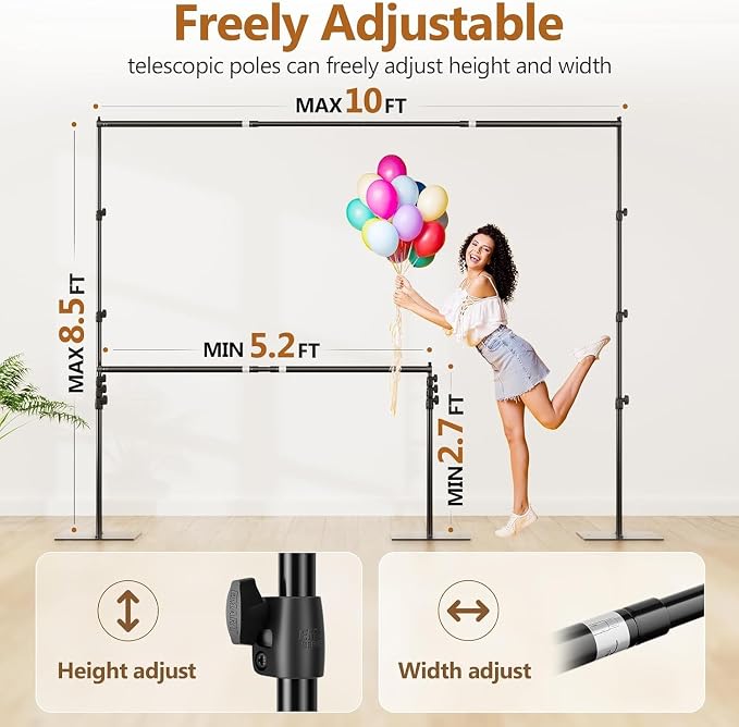 EMART Backdrop Stand Heavy Duty 8.5x10ft Adjustable Pipe and Drape Stand | Photo Backdrop Stand for Party Photography Wedding Birthdy Dispaly Event Festival Decorations Balloon Exhibition Photo Booth - Image 2