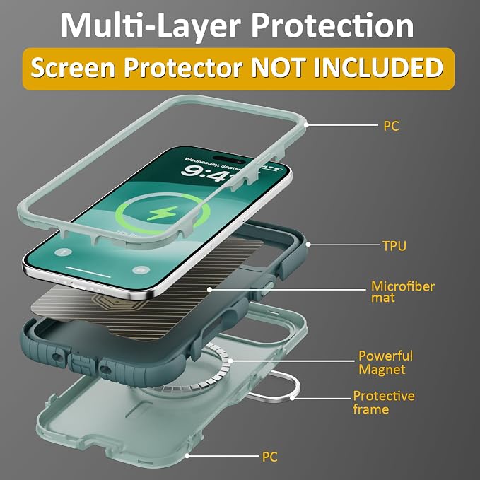Follaroma Magnetic for iPhone 17 Air Case with Camera Cover Stand, Green | Built-in Glass Camera Cover Stand,Compatible with MagSafe,Heavy Duty Shockproof Protective,Military-Grade Anti-DropDual Case - Image 6