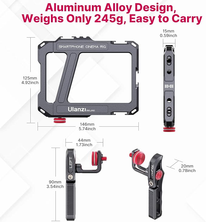 ULANZI Smartphone Video Rig with Handle LINO Filmmaking Case Aluminum Alloy | Phone Video Stabilizer Grip Tripod Mount for Video Maker Videographer with Cold Shoe for iPhone 16 15 Mini Pro Max 8 Plus - Image 4