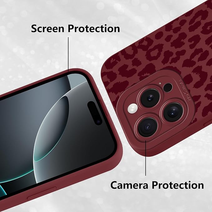 Cute Burgundy Cheetah Print Phone Case for iPhone 16 Pro 6.3" | Aesthetic Leopard Pattern Design Cover Full Camera Lens Protective Shockproof Soft Slim TPU Funda for Women Girls - Image 5