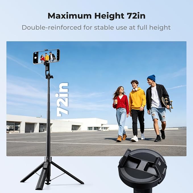 K&F CONCEPT 72" Selfie Stick for iPhone, Phone Tripod with Light | Clip & Magnetic, Light, Remote, 1s Open & Close, Compatible with iPhone 17-12 Osmo Pocket 4/3 Luna Ultra, X97C6 - Image 4