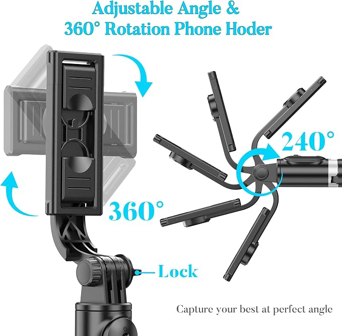Portable 41 Inch Selfie Stick Phone Tripod with Wireless Remote Extendable Tripod Stand 360 Rotation Compatible with iPhone 17 16 15 14 13 12 11 pro Xs Max Xr X Plus, Android Samsung Smartphone - Image 5