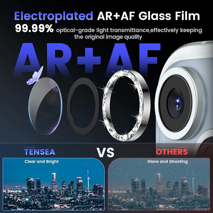 Tensea for iPhone 15/15 Plus Camera Lens Protector Bling, Camera Cover | 9H Tempered Glass Camera Screen Protector, Metal Individual Ring for iPhone15 6.1inch/ 15Plus 6.7inch, HD Clear, Easy Install - Image 3