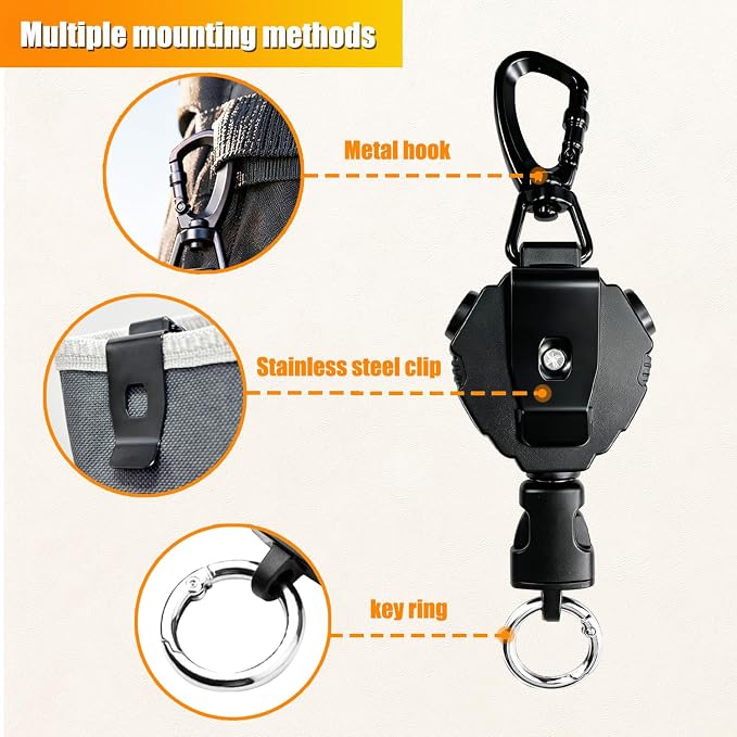 CB Mic Holder Retractable, CB Radio Mount Radio Mic Clip Hanger Holder | Lanyard Tether 32" Stainless Steel Cord with Adjustable Mount Kit, D-Ring Mount with Screw, Perfect for Truck Driver - Image 5
