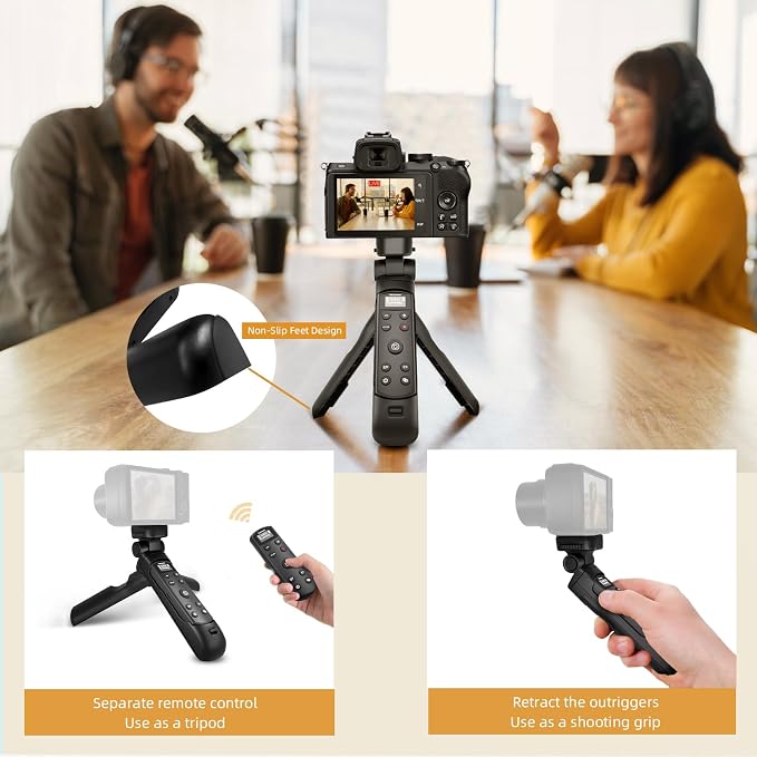 for Sony Tripod Wireless Shooting Grip with Shutter Release - Mini-Tripod with Rechargeable Remote Control for ZV-E10/ZV-E1/ZV-1/ZV-1F/RX100 VII/RX0 II/A6700/A6400/A6600/A7 III/FX3/FX30 - for Vlogging - Image 2