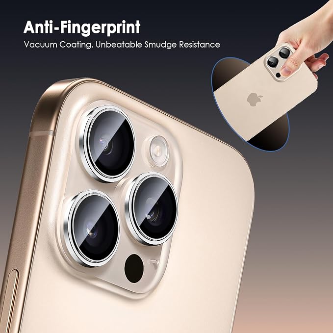 Camera Lens Protector for iPhone 16 Pro Max & 16 Pro, Silver | AR+AF, 9H Tempered Glass, Individual Metal Ring, Anti Glare, Fall Protection, Camera Screen Cover - Image 6