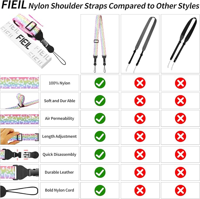 FIEIL 5 Pack Adjustable Shoulder Strap, Nylon Camera Strap, Comfortable Neck Strap for iPad, Cellphone Tablet, Camera, Laptop, Binocular, Luggage Bag (Rainbow Heart Universal Lanyard) - Image 5