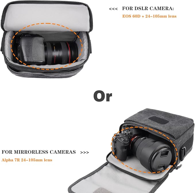 Camera Bag Purse Small Messenger Shoulder Bag for Mirrorless DSLR Camera Waterproof Canvas Compact Photography Case, Black Gray - Image 2