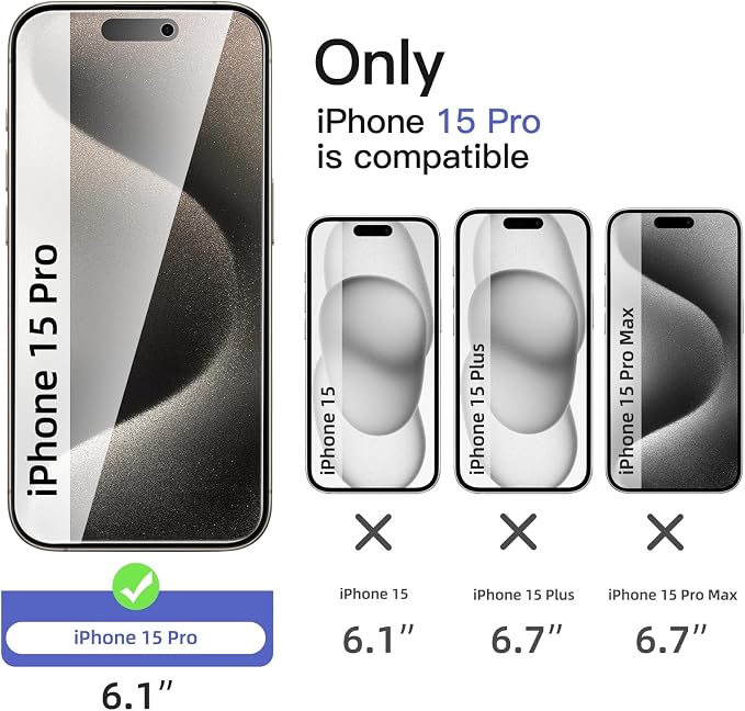 NEW'C 3x Privacy for iPhone 15 Pro Screen Protector (6.1 inches)+ 3x Camera Lens Protector, Sensor Protection, Case Friendly Tempered Glass Film + Dust Plug - Easy installation tool included - Image 2